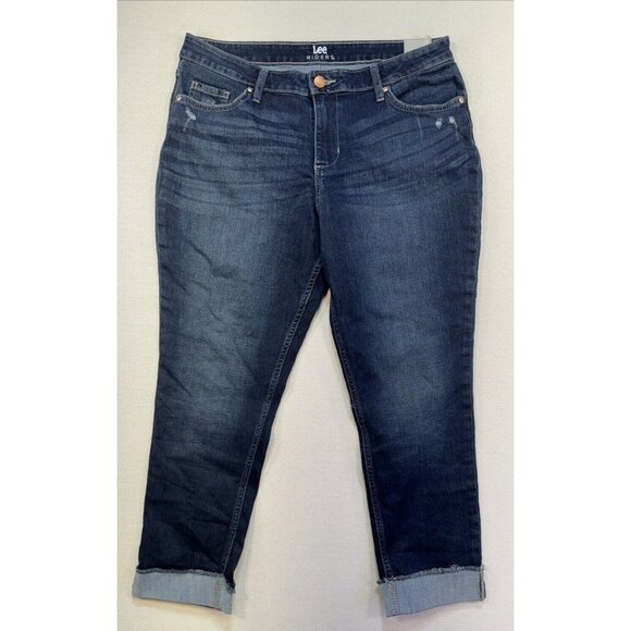 Lee Riders Indigo Deep Dyed Womens Mid-Rise Slim Fit Jeans 14M Blue Stretch Dark - Picture 1 of 13